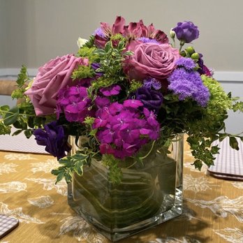 Far Hills Florist - "Lavender, Purple, and Lime Green Cube" arrangement - standard size - Florists Near Me - Centerville, Ohio