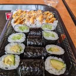 Avocado, cucumber, and sweet potato sushi
