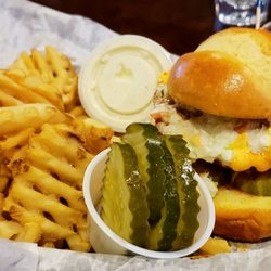 Blu-Willy’s - Nashville Hot Chicken Sandwich, Waffle Fries (extra pickles)
