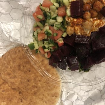 The Chick Shop - Trio - hummus, chopped salad, Marinated Beets, with pita. - Falafel Near Me - New York, New York