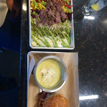Fork & Fig - Chopped salad with steak added; Cubano with a side of green chile corn bisque - Burgers Near Me - Albuquerque, New Mexico Fork & Fig - Chopped salad with steak added; Cubano with a side of green chile corn bisque - Burgers Near Me - Albuquerque, New Mexico