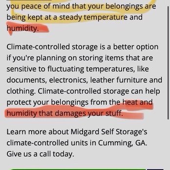 Midgard Self Storage - Advertising humidity control. - Self Storage Near Me - Cumming, Georgia