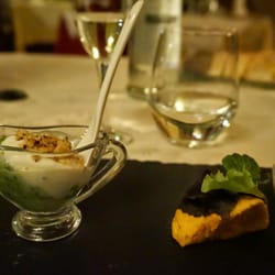 Degli Artisti - broccoli, taleggio e nocciole tostate, petit flan di carote