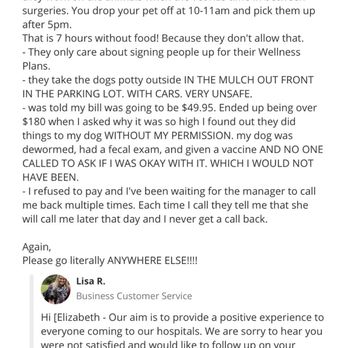 Banfield Pet Hospital - Told me to email them AS IF THEY CARE AND WANT TO FIX THIS. DO NOT TRUST THIS PLACE!!!! - Veterinarians Near Me - Arden, North Carolina