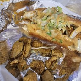 Catfish po boy with fried pickles Catfish po boy with fried pickles