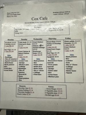 Menu photo 1 Cox Cafe Macon, GA