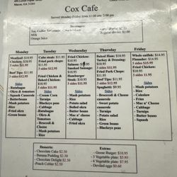 Cox Cafe - Menu cox cafe 2026