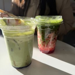 Salted Cloudy Brown Sugar Matcha Latte & Strawberry Matcha Latte