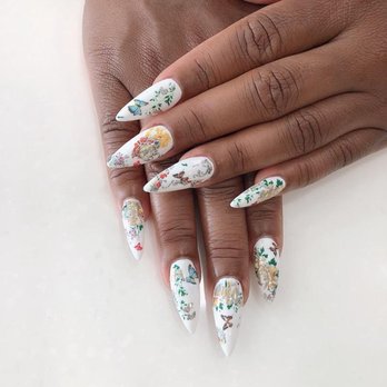 Mai Nail Bar - My beautiful nails with floral foil gel - Nail Salons Near Me - Pasadena, California