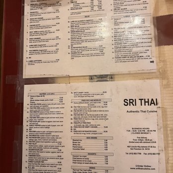 Sri Thai Cuisine - Menu - Thai Near Me - San Francisco, California