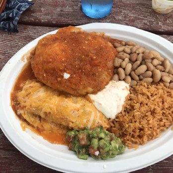 La Bodeguita - combo plate with chile relleno, enchilada, rice, and whole beans - Mexican Near Me - Bodega Bay, California