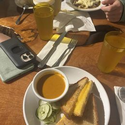 Grilled cheese, tomato soup, chili, and cornbread