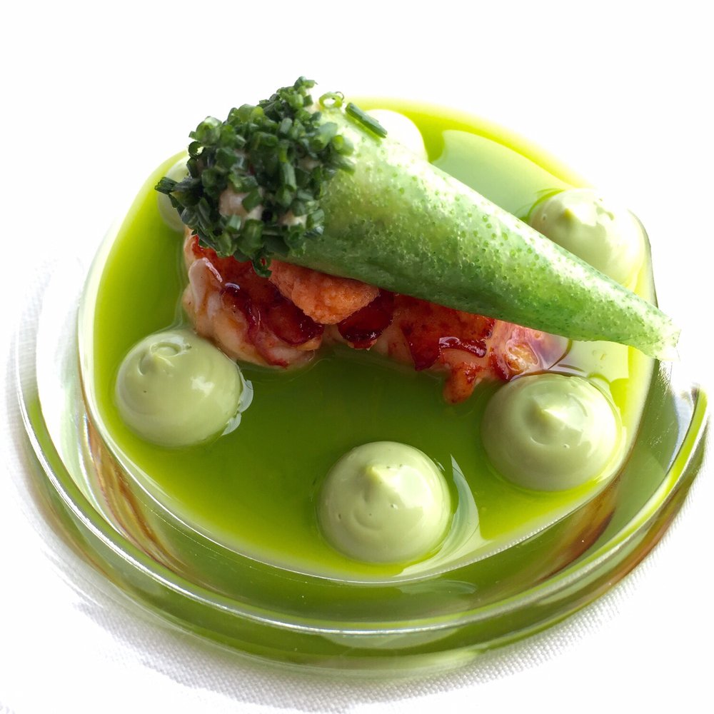 Azurmendi - Roasted Lobster out of the Shell on Herb Oil and Chives - Basque Near Me - Larrabetzu, BI