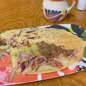 Las Quecas - Quesadilla de cochinita pibil y rajas poblabas y un champurrado. Big portion! - Mexican Near Me - Berwyn, Illinois