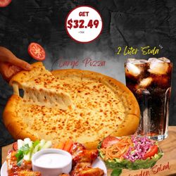 Mak's Roast Beef & Pizza - Daily Special 
2 Liter Soda, Large Cheese Pizza, Chicken Wings, and Garden Salad $32.49+tax