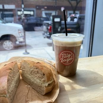 Tilly Bagel Shop - Rosemary bagel and banana foster cold brew - Coffee & Tea Near Me - Chicago, Illinois