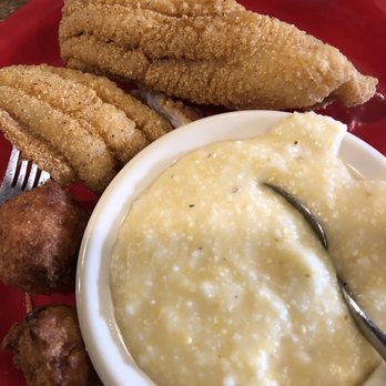 David's Catfish House - Two piece catfish filet with cheese grits - American Near Me - Spanish Fort, Alabama