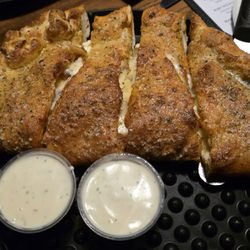Mark's Pizzeria - Chicken, Bacon, Ranch Calzone (made w/chicken fingers) w/two cups of ranch: Loved having extra ranch to dunk my calzone into