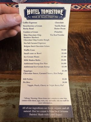Menu photo 1 Hotel Tombstone Tombstone, AZ