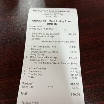 Picalonga Mix Restaurant - Our receipt - Dominican Near Me - Kissimmee, Florida Picalonga Mix Restaurant - Our receipt - Dominican Near Me - Kissimmee, Florida