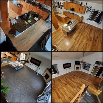 Meyer Skidmore & Co - Kitchen / living room Hickory floor / Provincial Stain / multiple width floor - Flooring Near Me - Longmont, Colorado Meyer Skidmore & Co - Kitchen / living room Hickory floor / Provincial Stain / multiple width floor - Flooring Near Me - Longmont, Colorado