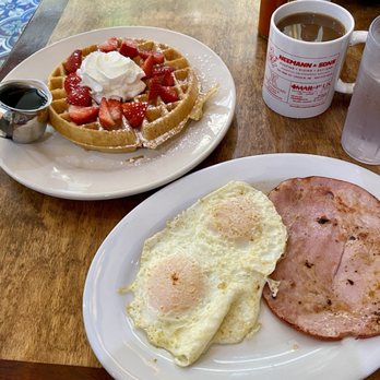 Cook's Cafe - Eggs, ham, waffle with strawberries - Diners Near Me - Lincoln, Nebraska