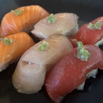 Robata-X Sushi & Izakaya - SALMON, FATTY ALBACORE, and BLUE FIN TUNA nigiri with fresh wasabi - Sushi Bars Near Me - Oceanside, California Robata-X Sushi & Izakaya - SALMON, FATTY ALBACORE, and BLUE FIN TUNA nigiri with fresh wasabi - Sushi Bars Near Me - Oceanside, California