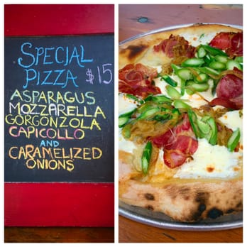 Fornino - Special pizza with asparagus, mozzarella, gorgonzola, capicollo, and caramelized onions - Italian Near Me - Brooklyn, New York