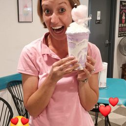 Unicorn Shake with cotton candy ice cream, marshmallow cream, sprinkles, whipped cream, and topped off by a dollop of cotton candy! Unicorn Shake with cotton candy ice cream, marshmallow cream, sprinkles, whipped cream, and topped off by a dollop of cotton candy!