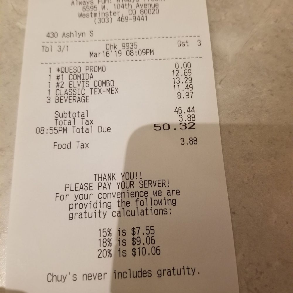 Chuy's - Damages - Tex-Mex Near Me - Westminster, Colorado