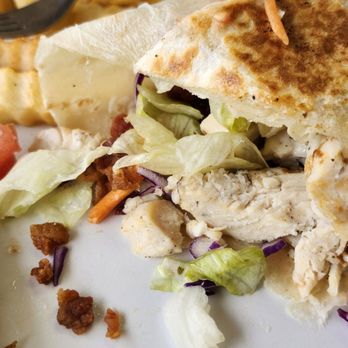 Yellow Cat Cafe - Roast chicken wrap ordered with lettuce, tomato, bacon and ranch - Breakfast & Brunch Near Me - South Bend, Indiana