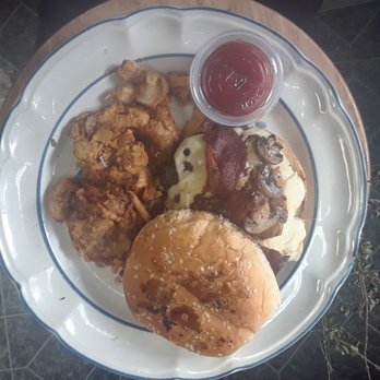 Chuckwagon Cafe - Hawgburger with homemade onion rings. - Burgers Near Me - Medina, Texas