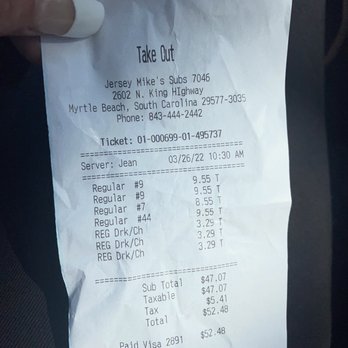 Jersey Mike's Subs - We paid $53 to get treated like crap! - Sandwiches Near Me - Myrtle Beach, South Carolina Jersey Mike's Subs - We paid $53 to get treated like crap! - Sandwiches Near Me - Myrtle Beach, South Carolina