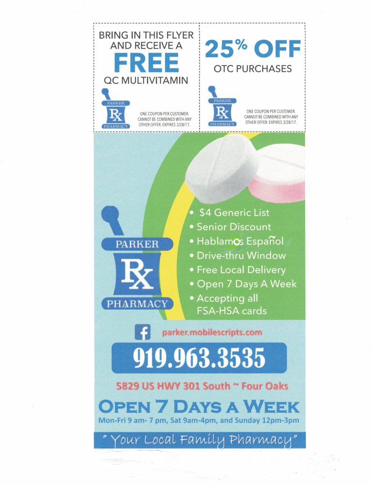 PARKER PHARMACY Updated September 2024 5829 US Hwy 301 S, Four Oaks, North Carolina