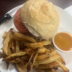 Parkside Restaurant - Cheese burger and fries with honey mustard sauce