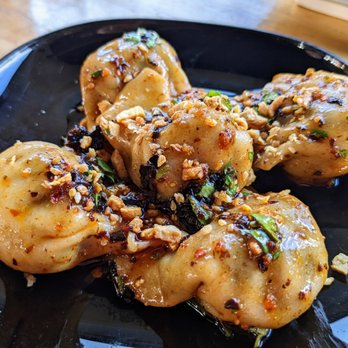 Rose's - Beef & Pickled Chili Dumplings. $12. Garlic chive sauce. - Desserts Near Me - Durham, North Carolina Rose's - Beef & Pickled Chili Dumplings. $12. Garlic chive sauce. - Desserts Near Me - Durham, North Carolina