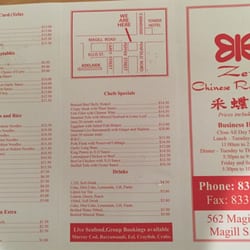 Zen Chinese Restaurant - Menu Front