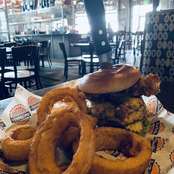 Bad Daddys Burger Bar - Bad Ass Burger, Onion Ring Side - Burgers Near Me - Norman, Oklahoma