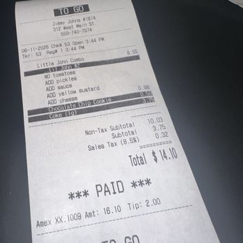 Jimmy John’s - Total for 1 meal - Sandwiches Near Me - Visalia, California Jimmy John’s - Total for 1 meal - Sandwiches Near Me - Visalia, California