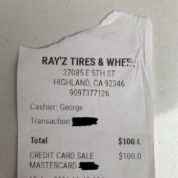 Ray'z Tires And Wheels - Receipt - Tires Near Me - Highland, California