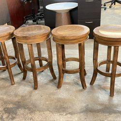 DFSI Houston New & Used Office Furniture - Set of 4 wood stools, price includes 4 stools, stool dimensions: 15" diameter x 24.5" height