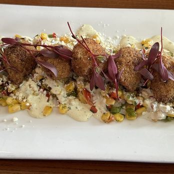 Scargo Cafe - Blue Corn Encrusted Sea Scallops - American Near Me - Dennis, Massachusetts Scargo Cafe - Blue Corn Encrusted Sea Scallops - American Near Me - Dennis, Massachusetts