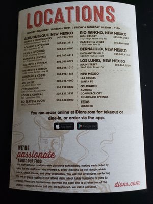 Menu photo 1 Dion's Rio Rancho, NM Menu photo 1 Dion's Rio Rancho, NM
