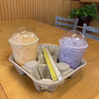 Pho 170 - Mango boba tea (left) and taro boba tea (right). - Vietnamese Near Me - Middletown, Connecticut
