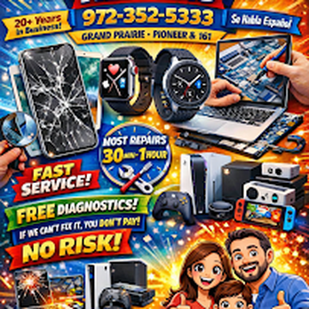 GWireless - G Wireless Repairs
1102 W Pioneer Parkway, Suite 105
Grand Prairie, TX 75051
 972-352-5333

get your device working like new again! - Mobile Phones Near Me - Grand Prairie, Texas