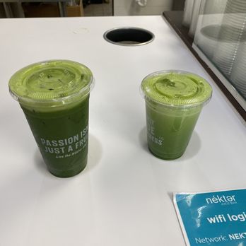 Nekter Juice Bar - The Greenie (larger one) and Green Apple Detox - Juice Bars & Smoothies Near Me - San Antonio, Texas