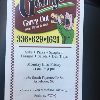 George's Carry Out - a menu for a restaurant - Pizza Near Me - Asheboro, North Carolina