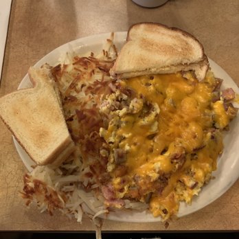 Summit Pancake House - House Special Omelet with extra cheese - I asked them to make it as a scramble instead of an omelet - excellent! - Breakfast & Brunch Near Me - Snoqualmie Pass, Washington Summit Pancake House - House Special Omelet with extra cheese - I asked them to make it as a scramble instead of an omelet - excellent! - Breakfast & Brunch Near Me - Snoqualmie Pass, Washington