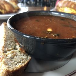 The Wild Mermaid - Roasted Tomato Soup with Black eyed peas (Italian style with fresh cheese chard and potato served with toasted cheesy bread)