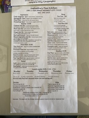 Menu photo 2 Suphattra's Thai Kitchen Midwest City, OK